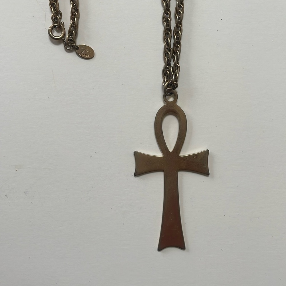 Egyptian Ankh Pendant Necklace Park Lane Large Gold Tone Cross - Picture 2 of 3